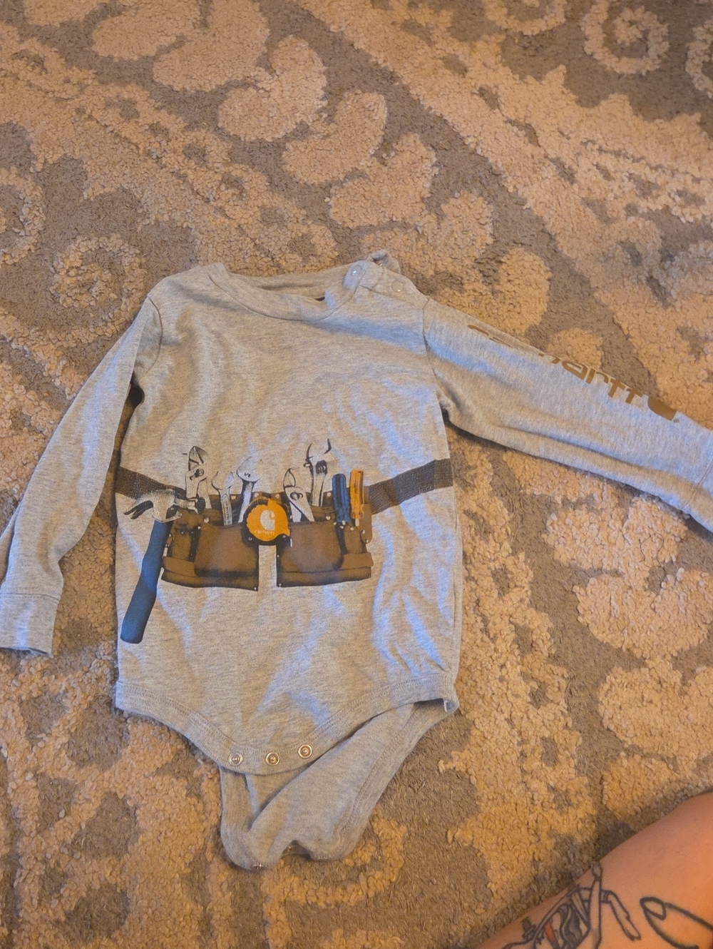 Carhartt Gray Long-Sleeve Bodysuit with Tool Belt Graphic